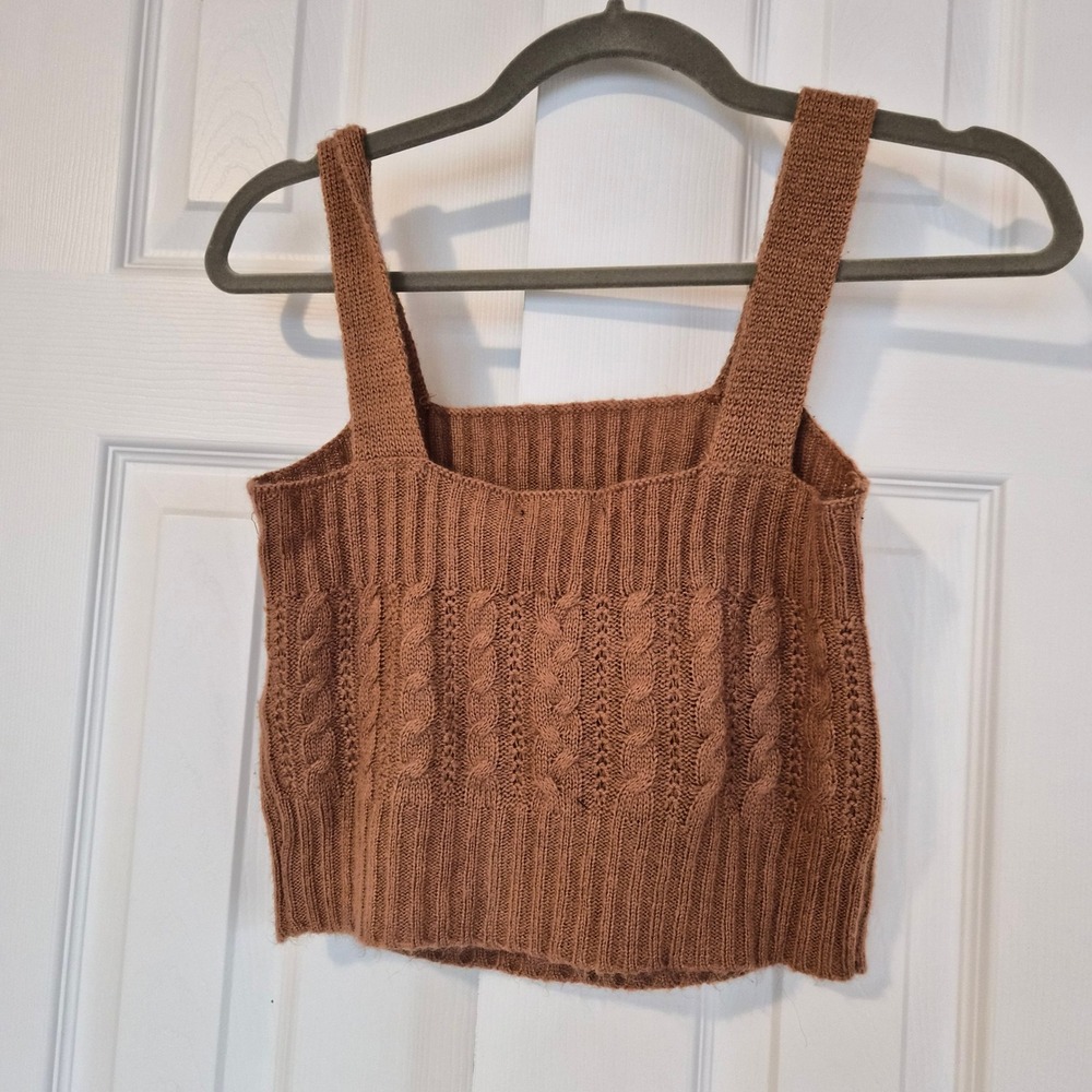 MM by My Michelle Women Brown Cable Knit Cropped Sweater Tank Small Coquette 90s